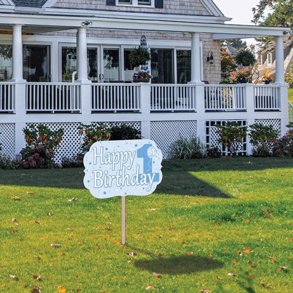 Beistle 3 Piece Happy 1st Birthday Yard Signs With Wooden Stakes - Durable Cardstock - Outdoor Lawn Party Decorations and Supplies