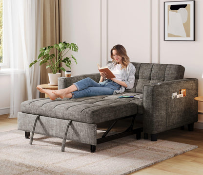 LINSY 54" Pull Out Couch with Charging Station, Small Sleeper Sofa Bed with Cup Holder, 3 in 1 Convertible Loveseat Sleeper Couch for Apartment, Dorm Room, Bedroom and Small Space, Gray