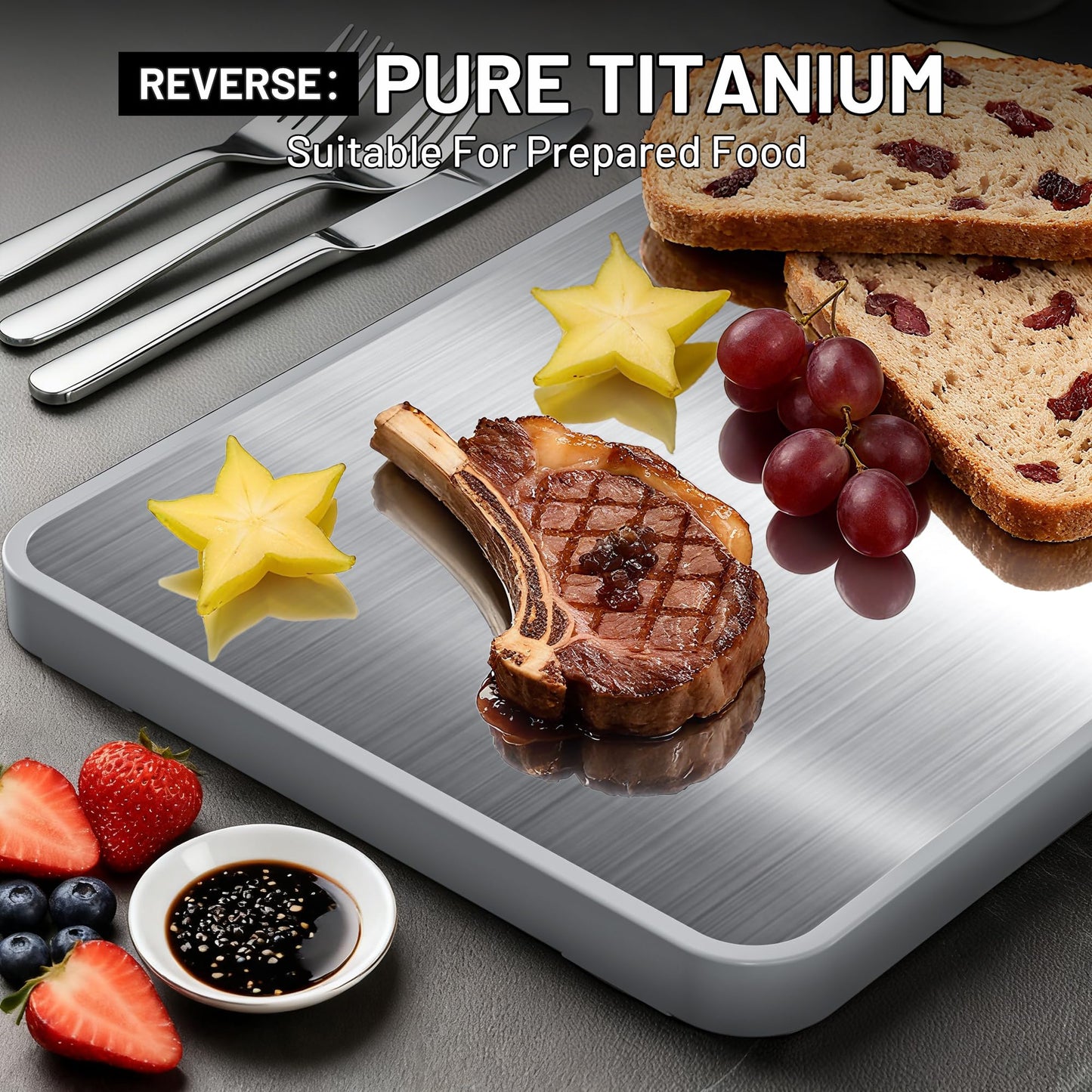 Titanium Cutting Boards For Kitchen,Ebony Wood Cutting Board,Double Sided Metal Chopping Board With Handle And Juice Groove, Idea Kitchen Appliances For Meat And Charcuterie
