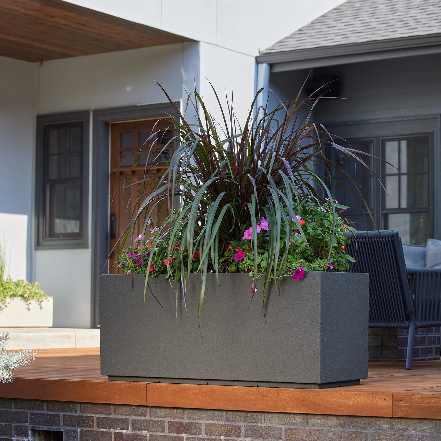 PolyStone Milan Rectangular Trough Planter – 46" x 17" x 19" – Large Lightweight Indoor/Outdoor Planter Box – Modern Stone-Look Resin – Durable All-Weather w/Drainage Holes – Made in USA – Slate Gray