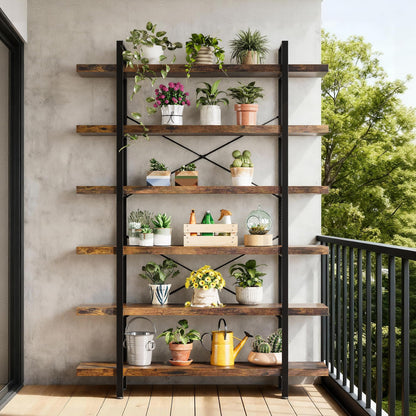 EPLICEMR 6 Tier Bookshelf 2 PCS, 80" H Heavy Duty Bookshelf,120lbs Shelf Capacity, 47" W Wood Industrial Bookshelf, Rustic Open Reinforced Horizontal Shelves for Living Room,Bedroom, Office