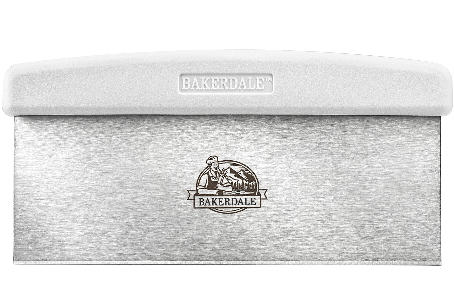 Bakerdale Large Bench, Dough, Cake Scraper, Icing Smoother Spreader, 10-inch Long Stainless Steel Blade, with White Polypropylene Handle