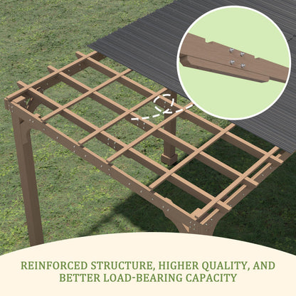 Yardenaler 10 x 12 FT Outdoor Wooden Grill Gazebo with 5.5" Width Wood Posts, Rainwater Drainage, BBQ Gazebo with Sloping Metal Roof for Barbecue, Backyard, Garden, Light Mocha Brown