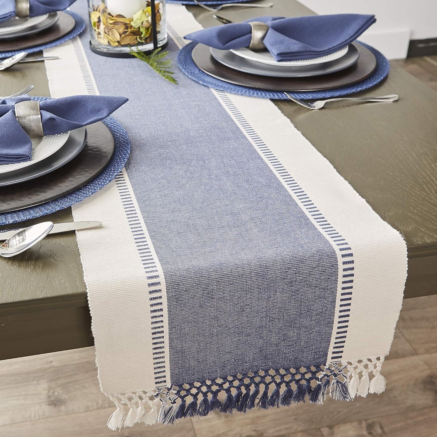 13x72-inch, DII Dobby Stripe Woven Table Runner, French Blue