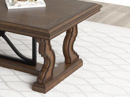Signature Design by Ashley Maylee Classic Coffee Table with Trestle Base, Dark Brown