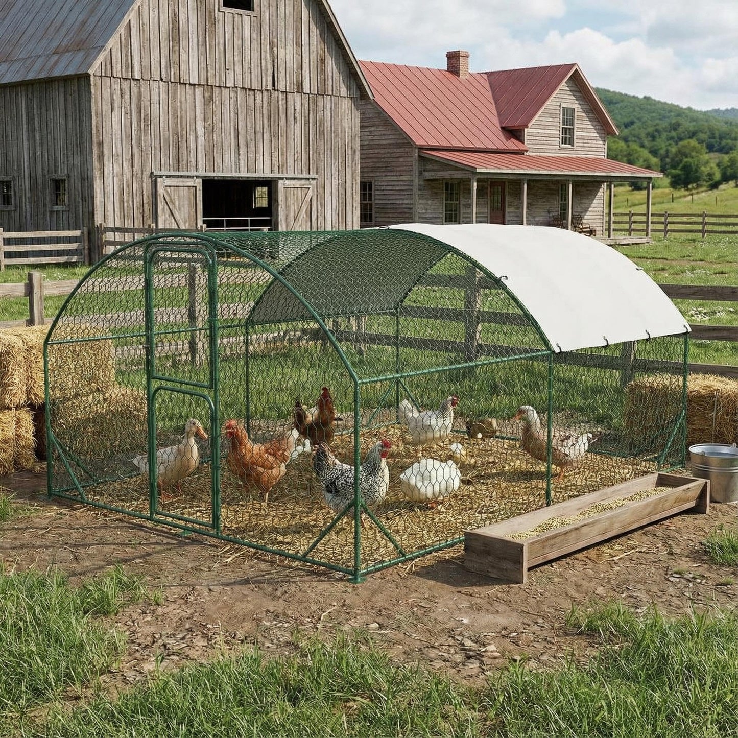 Large Metal Chicken Coop, Chicken Runs for Yard with Cover, Large Chicken Run with Double Door and Upgrade Tri-Supporting, for Outdoor Farm Yard (9.8'L x 13.1'W x 6.6'H)