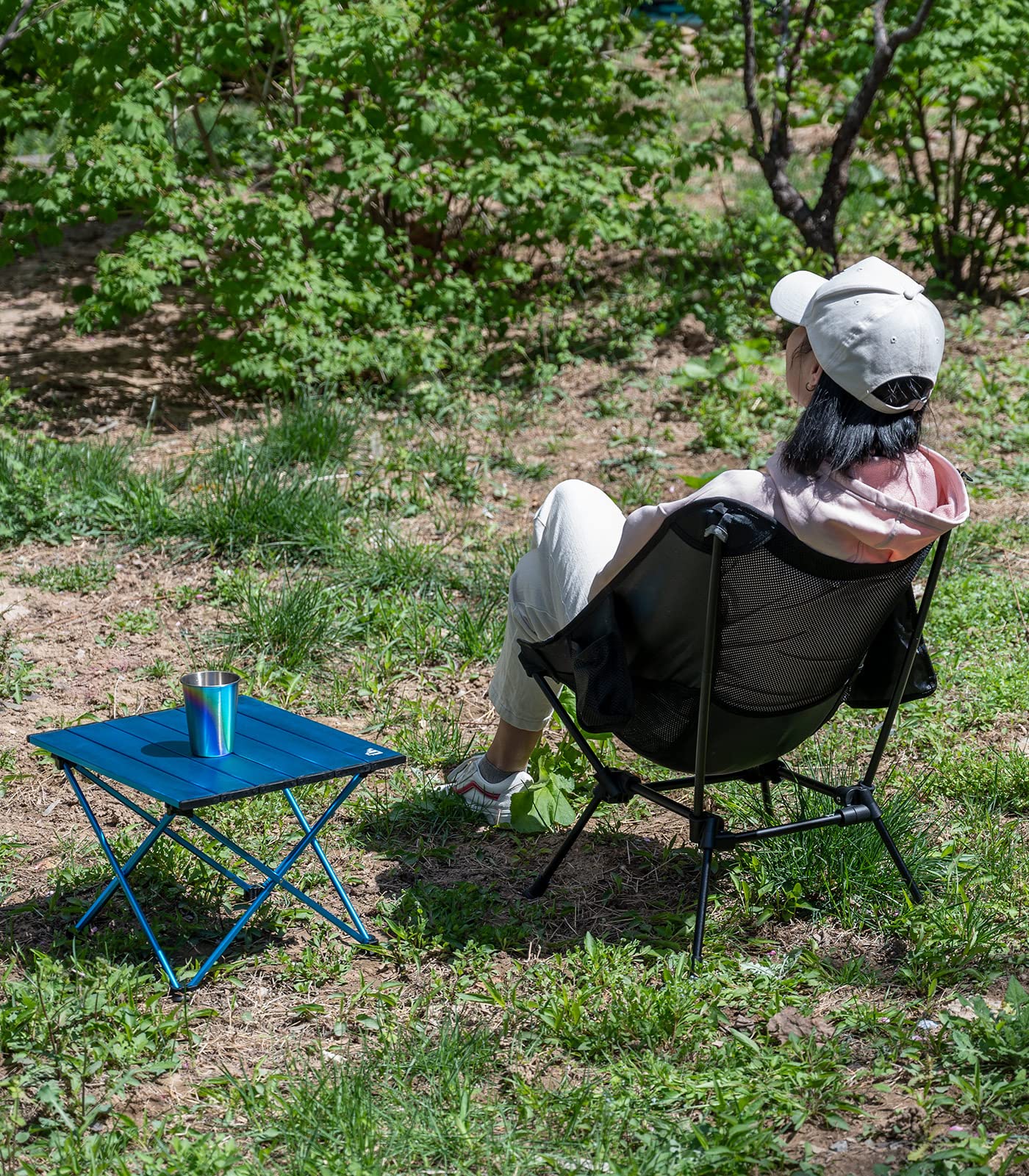 iClimb Ultralight Compact Camping Folding Beach Chair with Anti-Sinking Large Feet and Back Support Webbing (Black - Square Frame)