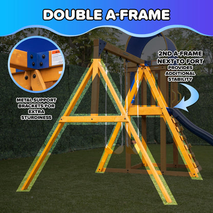 Sportspower Scottsdale Cedar Wood Swing Set: 2 Adjustable Swings, Sandbox, Rock Climber, Covered Deck, 1 Slide - Exceeds ASTM Safety Standards