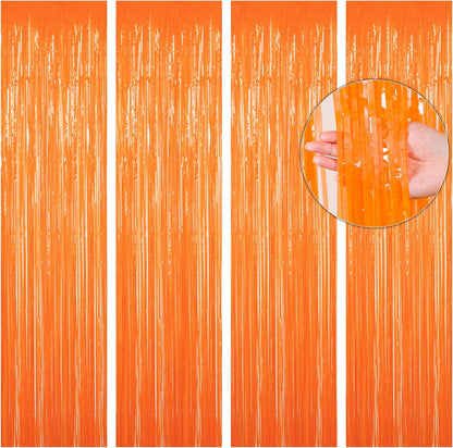 BTSD-home Orange Foil Fringe Curtain - Metallic Photo Booth Backdrop Tinsel Door Curtains for Wedding, Birthday, Party