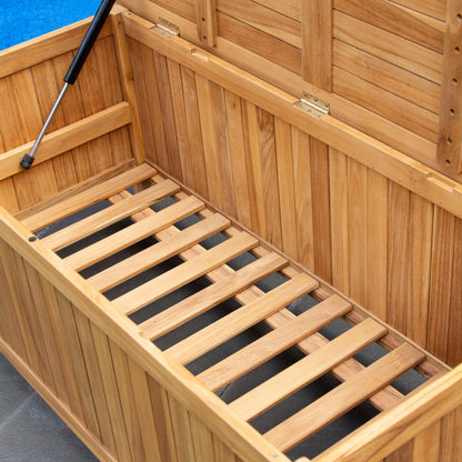 Cambridge Casual Arie 48-Inch Teak Outdoor Deck Box Storage Chest – Weather-Resistant Patio Organizer with Soft-Close Lid for Pool or Garden Storage, 49 Gallons