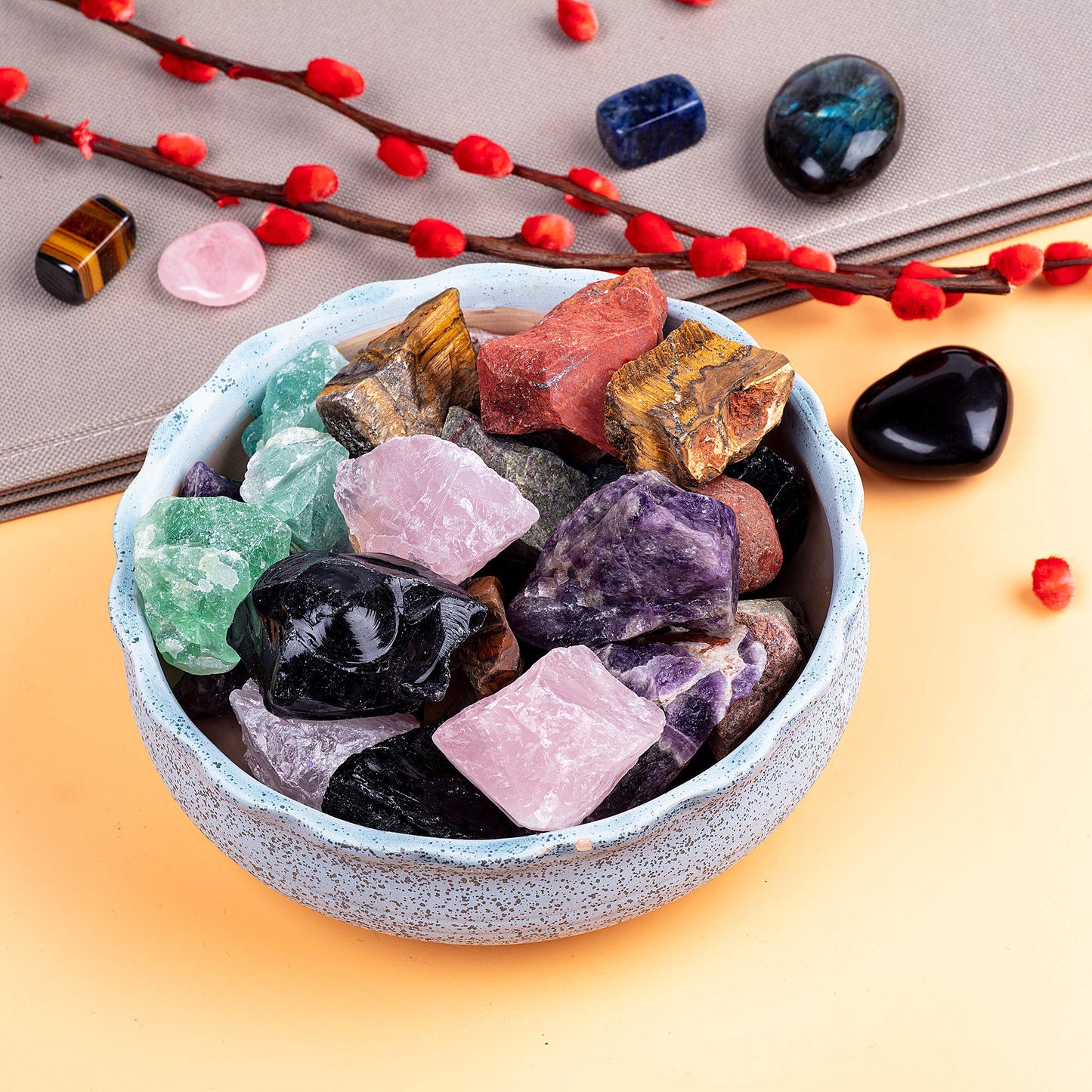 1 lb Bulk Rough Madagascar Stones Mix Large 1" Natural Raw Stones for Tumbling, Cabbing, Fountain Rocks, Decoration,Polishing, Wire Wrapping, Wicca and Reiki