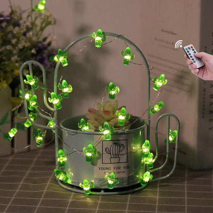 14.1Ft 40 8 Tropical Theme Cactus Decorative String Lights Warm White LED Waterproof Battery Operated Modes Cactus