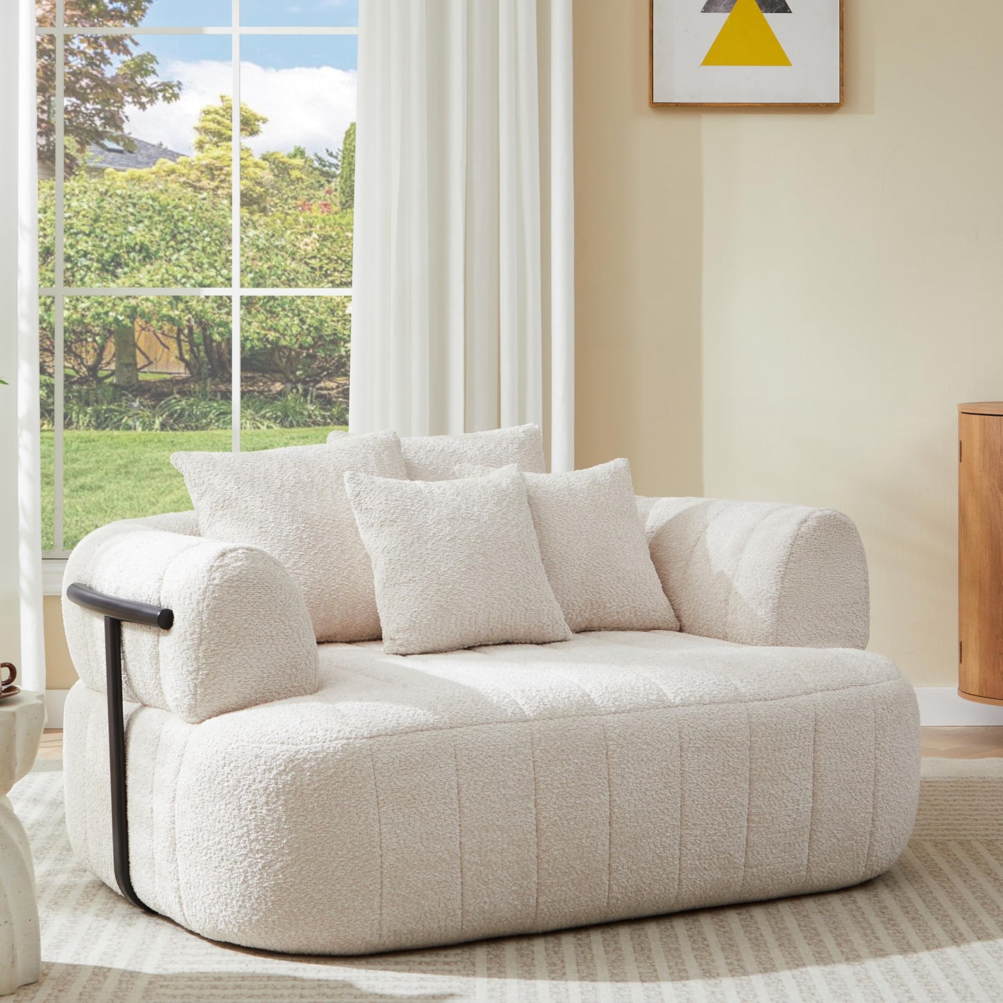 GDFStudio 64" Boneless Chair Indoor, Oversized Accent Chair with Deep Seat, Boucle Upholstered Big Comfy Couch Single Sofa, Modern Boneless Chaise Lounge Couch Chair for Living Room Bedroom, Beige