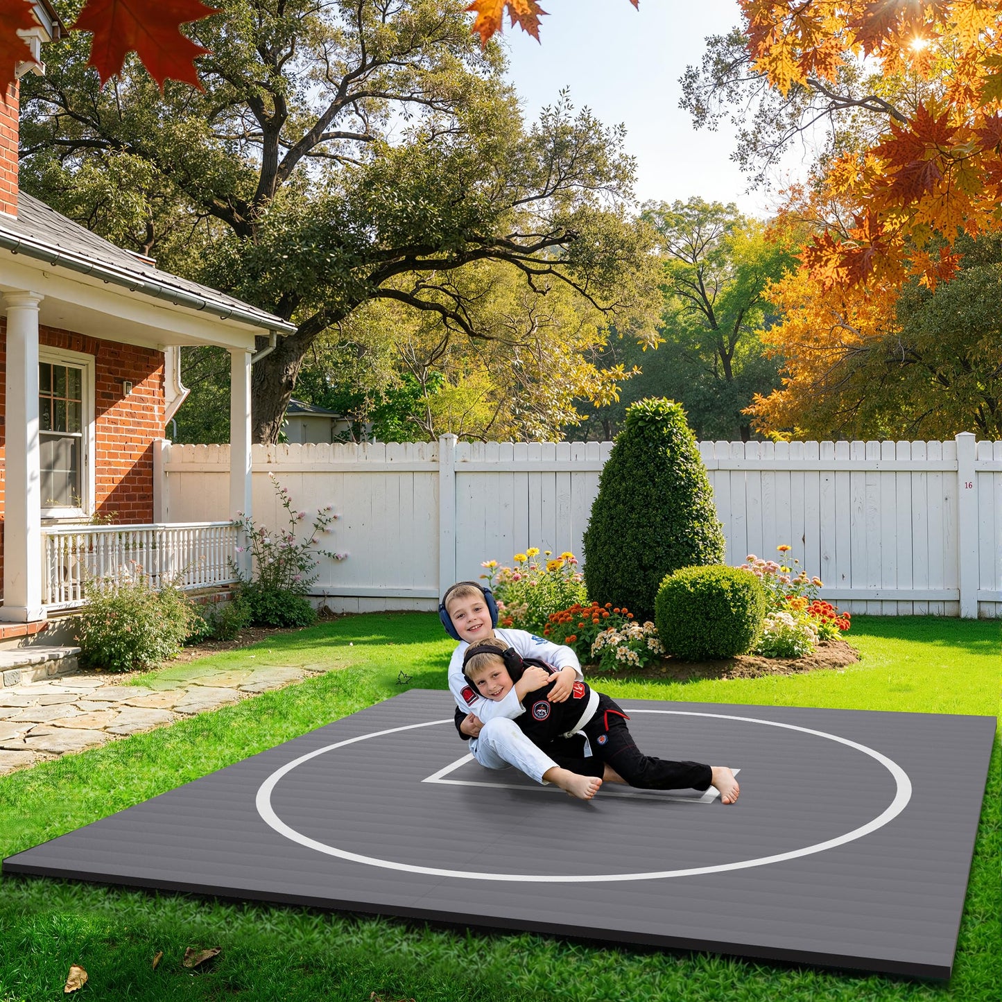 GianToucan Wrestling Mat for Home, ８’x ８’x 1.25” Grappling Mat for Wrestling, MMA, BJJ, Jiu Jitsu, Judo, Gym, Roll-Up Wrestling Practice Mat for Kids & Adults，Easy to Clean Indoor/Outdoor, Gray