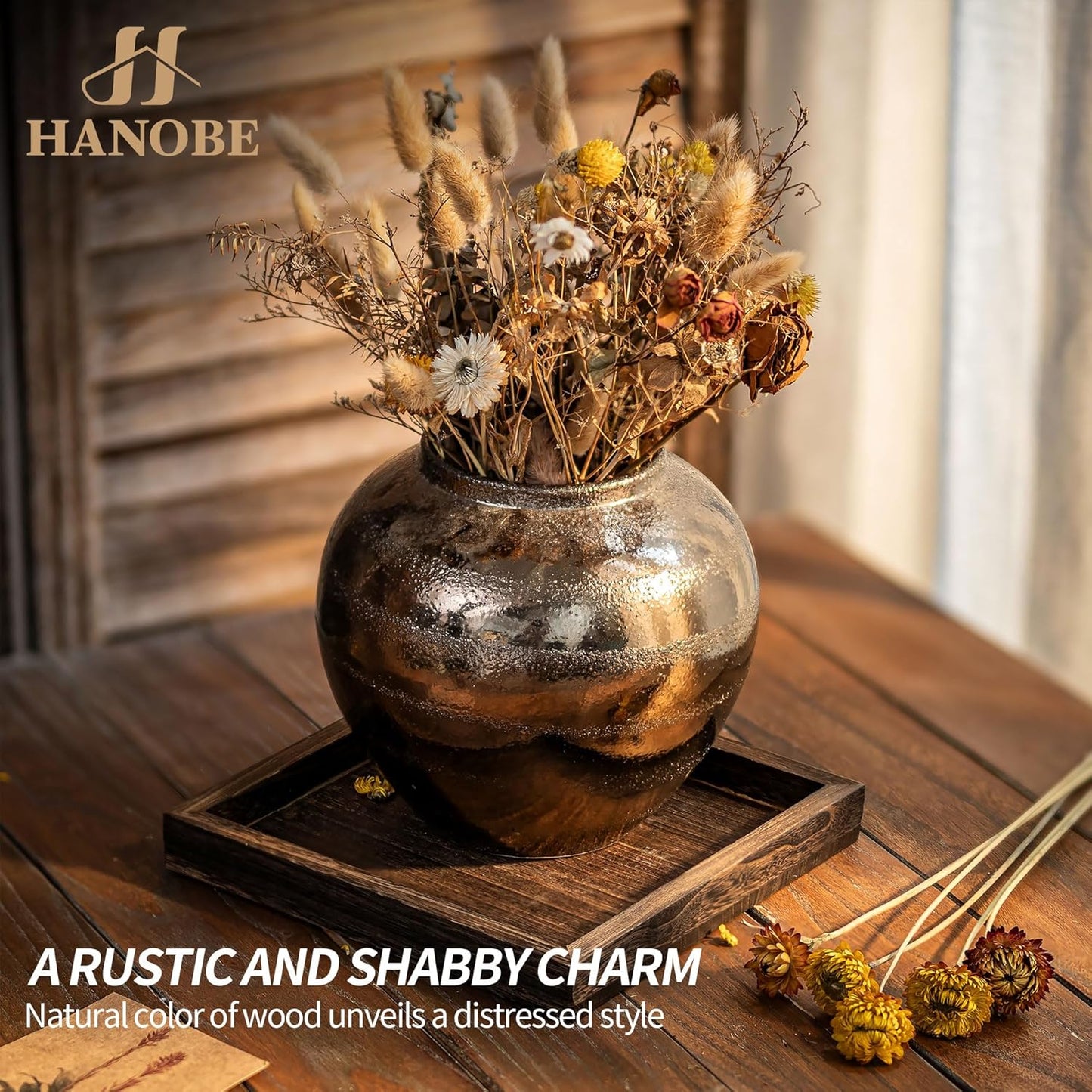 Counter 10inch Hanobe Serving Tray Decor for Table: Small Wood Decorative Trays for Ottoman Coffee Tables - Farmhouse