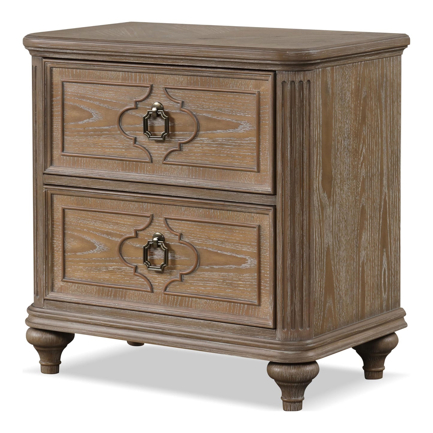 Furniture of America Weile Art Deco Solid Wood 29-inch Nightstand, Bedside Table with USB Ports, Antique Handles and Turn Legs, Wooden Night Stand for Bedroom, Guest Room, Dorm, Rustic Oak