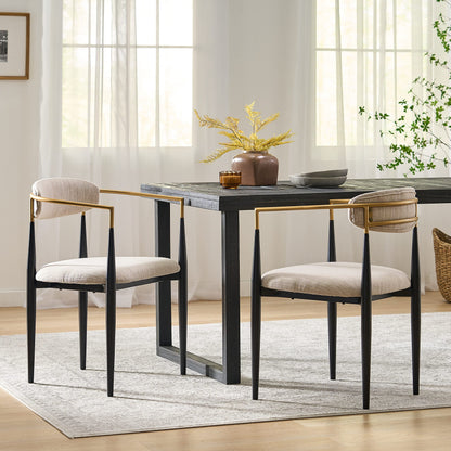 Christopher Knight Home Gertru Dining Chairs Set of 2, Stylish Upholstered Dining Room Chairs, Fabric Kitchen Chair with Gold Black Accent Iron Frame, Elegant Toothpick Design, Beige