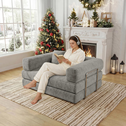 BSHOMGI Folding Sofa Bed, 4 in 1 Convertible Sofas to Lounger Comfy Floor Portable Foldable Sleeper Lazy Futon Couch Chair for Bedroom, Living Room (Light Gray, 53.15" Double Sofa)