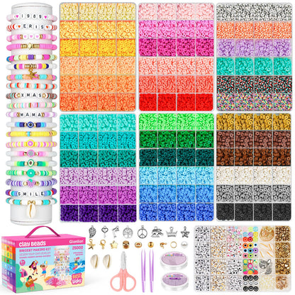 Gionlion 25000 Pcs Clay Beads Bracelet Making Kit Abundant Single Color Heishi Beads, 7 Boxes Polymer Beads for Bracelets Jewelry Making kit with Charms, DIY Arts and Crafts Gifts