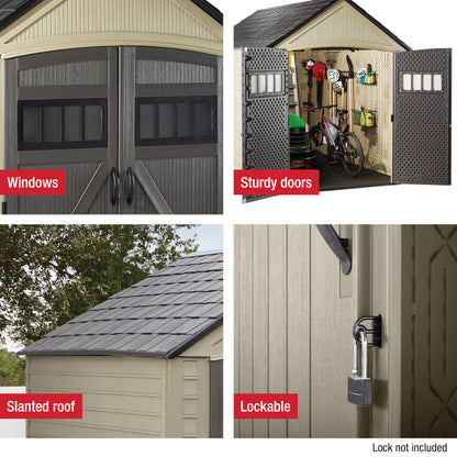 Rubbermaid Resin Outdoor Storage Shed With Floor (7 x 10.5 Ft) Weather Resistant, Brown Gable, Organization for Home/Backyard/Garden Tools/Lawn Mower/Bike Storage/Pool Supplies