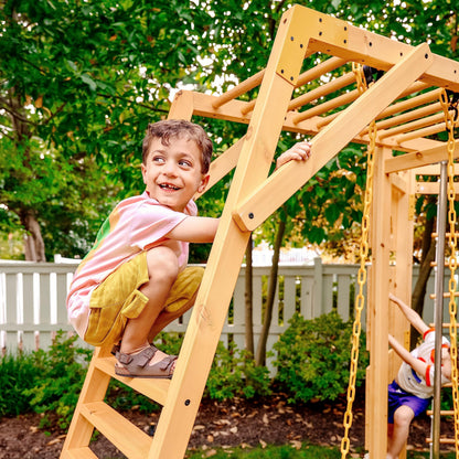 Avenlur Hawthorn 9-in-1 Outdoor Activity Center | Swing, Rock Wall, Monkey Bars | Ages 3-11 | Pine Wood Construction | Climbing Rope, Net Wall | Strength, Coordination, and Imagination-Boosting Fun