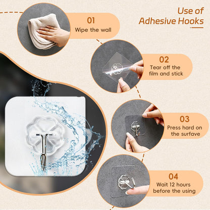 Mlici 24 Pack Clear Self-Adhesive Wall Hooks - 30lbs Heavy-Duty Sticky Hooks for Kitchen Bathroom