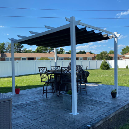 PURPLE LEAF 10' x 13' Outdoor Retractable Pergola Heavy-Duty Aluminum White Pergola with Sun Shade Canopy Patio Modern Shelter for Garden Yard Deck Grape Trellis, Grey