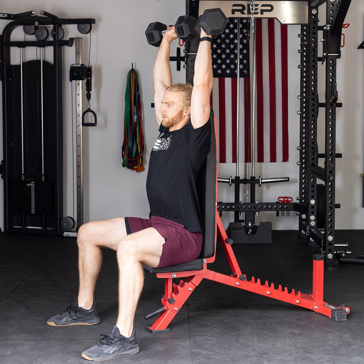 REP AB-3100 Adjustable Weight Bench | Blue FID Strength Chair | Foldable Home Gym Equipment | Flat Incline Decline Workout Bench for Training and Fitness