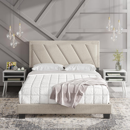 Boyd Sleep Diagonal King Size, White Linen Upholstered Platform Bed with Adjustable Headboard - Qualified Box Spring or Foundation Required for Use