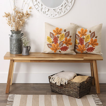 DII Decorative Holiday Throw Pillow Cover Collection, Ornate Embroidered Decorative Accents, 18x18, Falling Leaves, 2 Piece