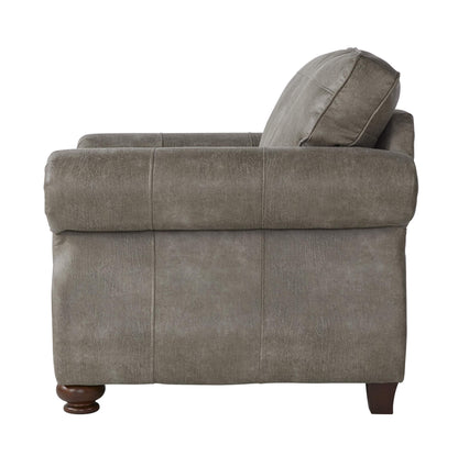 Roundhill Furniture Leinster Faux Leather Upholstered Nailhead Chair and Ottoman, Gray
