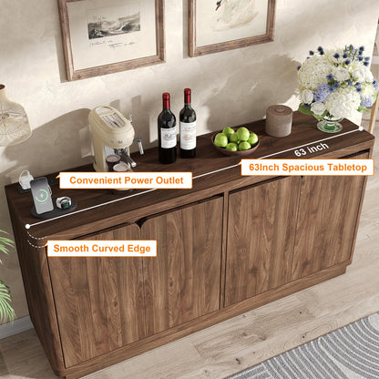 knoworld Buffet Cabinet with Storage, Outlet & Adjustable Shelves, Sideboard Cabinet with Double-Arc Doors, Classic Modern Wood Console Table & Credenza for Dining Room & Entryway