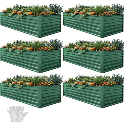 YITAHOME 6pcs 6x3x2 ft Galvanized Raised Garden Bed Kit, Large Metal Planter Box with Gloves & Support Rod, Outdoor Flower Bed for Plants Vegetables, Green