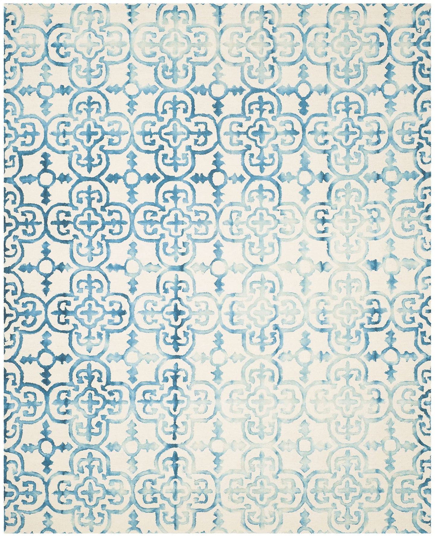 SAFAVIEH Dip Dye Collection Area Rug - 10' x 14', Ivory & Turquoise, Handmade Moroccan Watercolor Wool, Ideal for High Traffic Areas in Living Room, Bedroom (DDY711H)