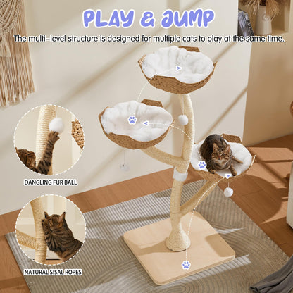 Modern Cat Tree Tower 53" - Multi-Level Cat Condo with Scratching Posts for Multiple Small & Large Cats
