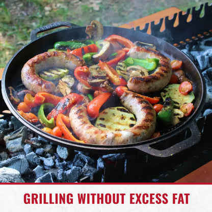 Camping Dutch Oven Pot with Grill Lid Brizoll 15.85 Quarts (15 L) - Cast Iron Cookware Set - Kazan for Plov - Uzbek Kazan Cast Iron - Premium Camping Cookware - Asian Cauldron - Dutch Oven With Frying Pan Lid