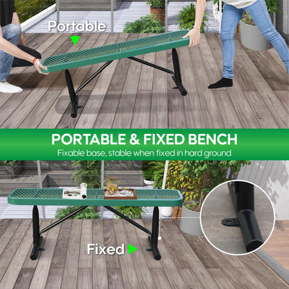 Sunnibety 6 Feet Heavy Duty Metal Park Bench for Outside, Outdoor Bench with Portable Frame, Commercial Benches for Shopping Mall, Store, Park, Patio, Deck, Green