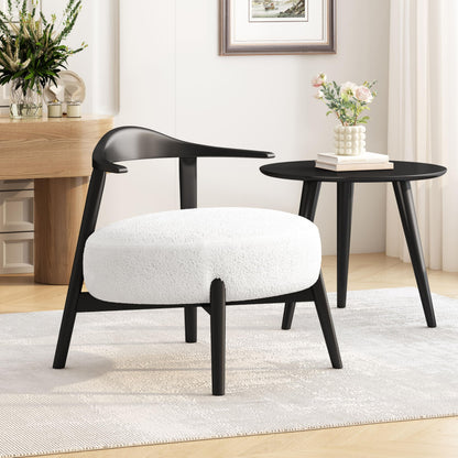Christopher Knight Home Ipomoea Low-Back Accent Chair Side Chair, Modern Accent Chair,Mid-Century Upholstered Armchair with Curved Backrest, Bouclé Fabric,Birch Wood, White + Black