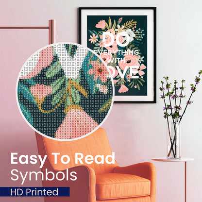Modern Merch Flowers Diamond Art for Adults Motivational Quote and Sayings 'Do Everything with Love' Inspiring 5D Diamond Painting for Adults, Floral Wall Decor DIY Cross Stitch Round Drill 12x16