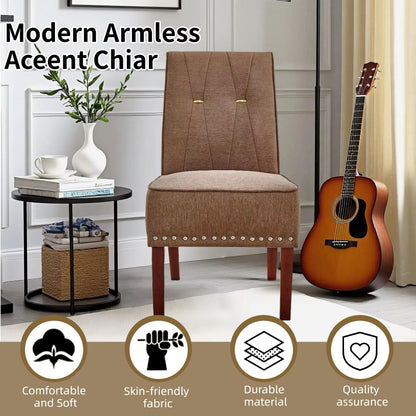 ModaSeren Armless Accent Chairs Set of 2: Upholstered Slipper Armless Chairs with Nails Decorative Slipper Chairs for Bedroom Living Room Dining Room (Brown)