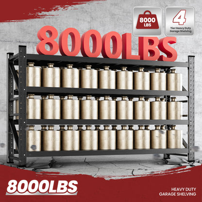 68" Wide Industrial Storage Shelves, 8000LBS Garage Shelving Heavy Duty, Standing Shelf Units, 4 Tier Metal Adjustable Storage Shelving Rack for Shop Warehouse Basement, 68'' W x 24''D x 63.5'' H