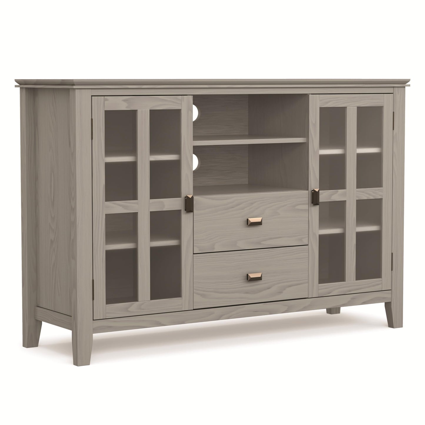 SIMPLIHOME Artisan TV Stand - 53 inch Wide Solid Wood Tall Media Console in Fog Grey, Contemporary Entertainment Center for Living Room for TVs up to 60 Inches with Drawers and Cable Management