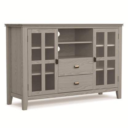SIMPLIHOME Artisan TV Stand - 53 inch Wide Solid Wood Tall Media Console in Fog Grey, Contemporary Entertainment Center for Living Room for TVs up to 60 Inches with Drawers and Cable Management