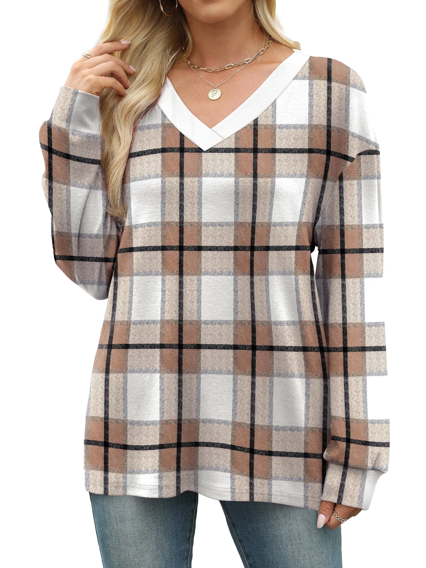 WIHOLL Long Sleeve Shirts for Women V Neck Tops Tunic Fall Winter Sweatshirts 2025 Clothes
