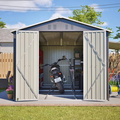YOPTO 8x12 FT Large Outdoor Storage Shed with Lockable Doors & Floor Base,Weather-Resistant Metal Tool Shed for Garden, Backyard,Patio,Lawn,Gray