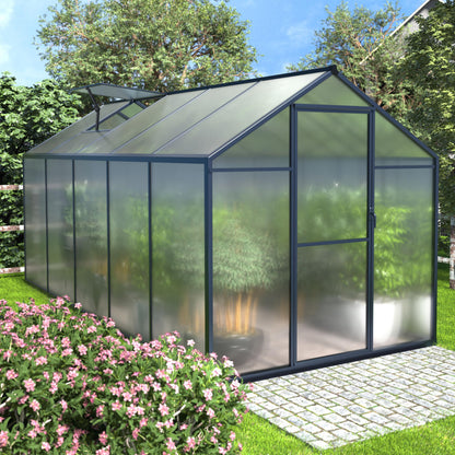 Yardenaler 6' x10' Polycarbonate Aluminum Greenhouse Kit for Outdoor, Walk-in Greenhouse with Lockable Door and Adjustable Roof Vent, Backyard Garden in Winter, Gray