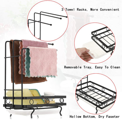 JUXYES Kitchen Sink Caddy Sponge Holder with Dishcloth Drying Rack, Storage Organizer for Kitchen Countertop, Black