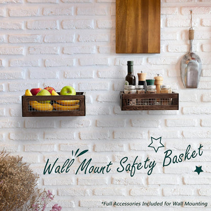 Set of 2 Wooden Countertop Baskets for Kitchen, Bathroom, Pantry | Rustic Nesting Boxes, Wall Mount Upgrade