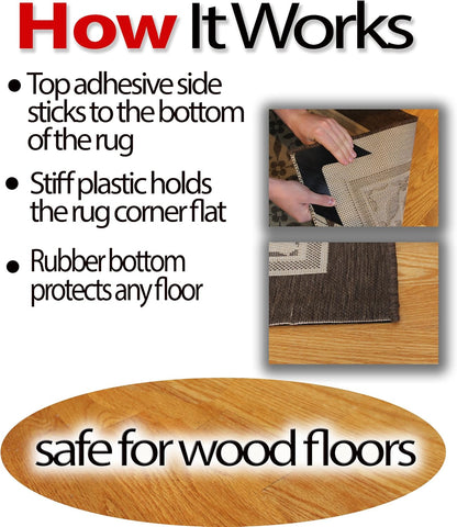 iPrimio NeverCurl V Shape Design Rug Corner Gripper to Stop Rug Corner Curling, Safe for Wood Floors