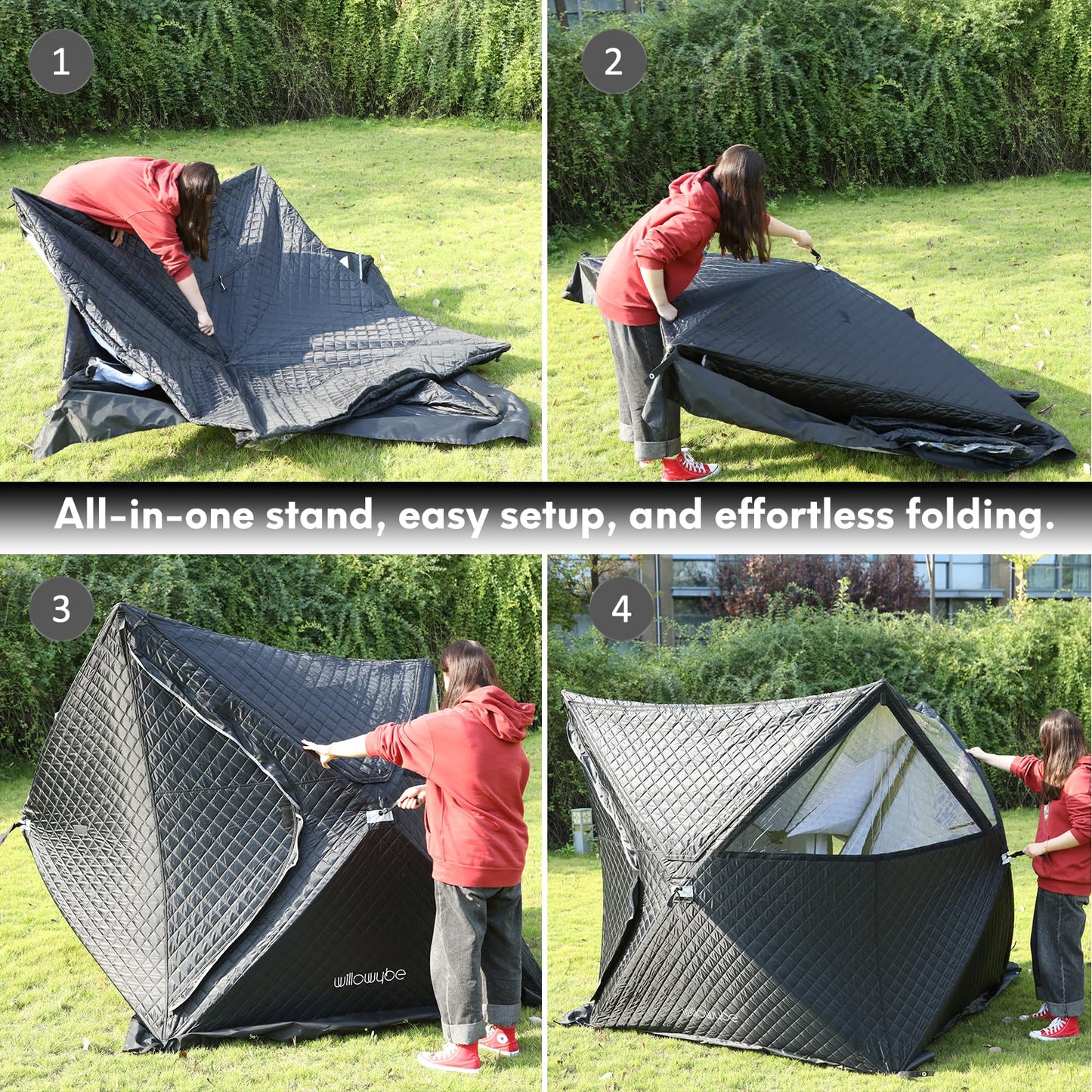 WILLOWYBE Outdoor Sauna Tent Pro - 4-Person, All-Weather, Insulated, Solid, Panoramic View, Easy Setup